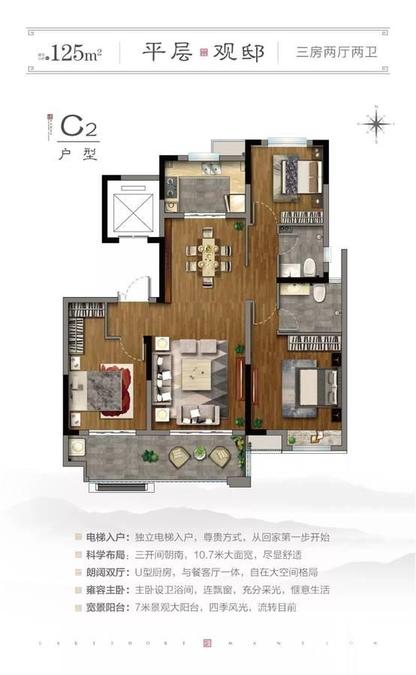 芜湖南湖印c2户型户型图_首付金额_3室2厅2卫_125.0