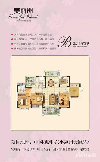 惠州美丽洲b户型 3房2厅2卫户型图_首付金额_3室2厅2