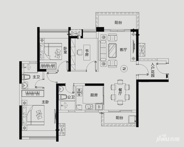 (在售)御江南37座101㎡户型图