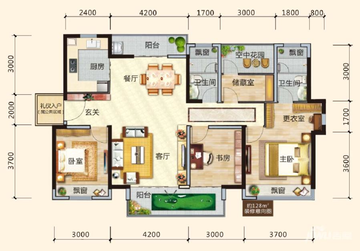 (在售)博雅滨江4房户型户型图