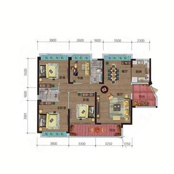 奥园上林一品12栋02单位户型图 138㎡