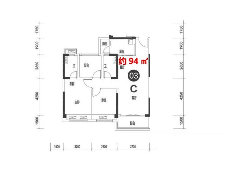 佛山碧桂园凤凰湾(在售)碧桂园凤凰湾晴澜苑28座94㎡洋房户型图_首付