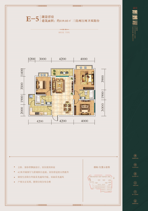 曲靖云海·麒麟湖e-5户型户型图_首付金额_3室2厅2卫_119.