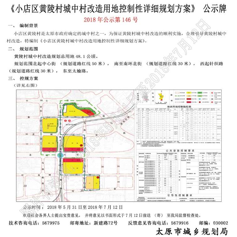 小编近日从太原市城乡规划局获悉小店区黄陵村城中村改造用地控制性