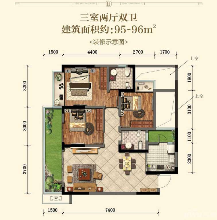 (德阳买房,旌阳区中迪国际,德阳中迪国际户型图)c4户型 景观大阳台