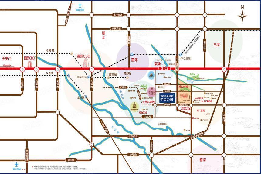 潮白河孔雀城中央公园位置交通图