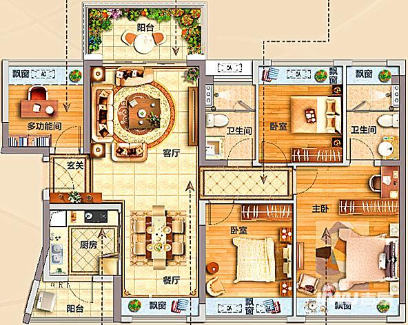 龙光玖龙湖4室2厅2卫111㎡户型图