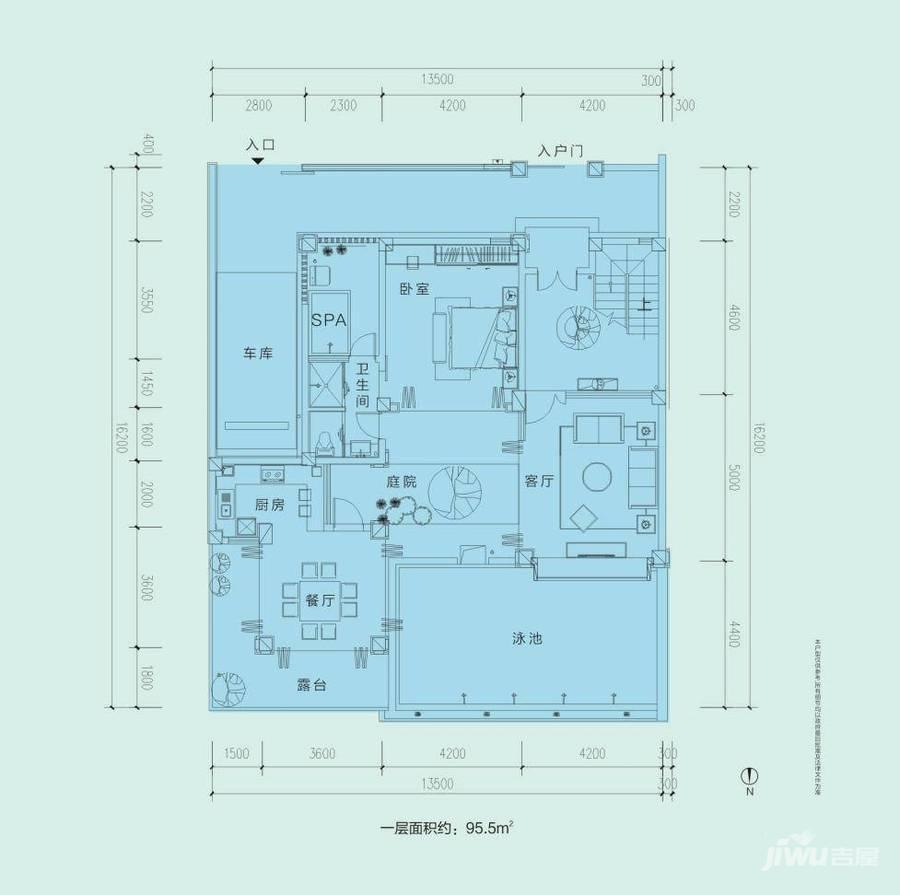 富力锦绣桃源别墅-复式95.5㎡户型图