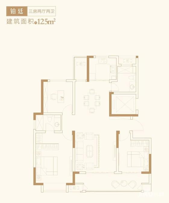 中海铂悦公馆3室2厅2卫125㎡户型图