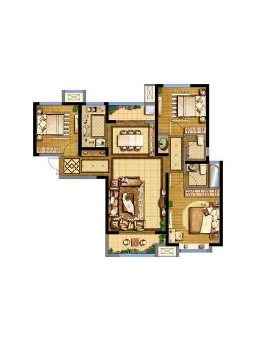 德杰德裕天下3室2厅2卫113.6㎡户型图