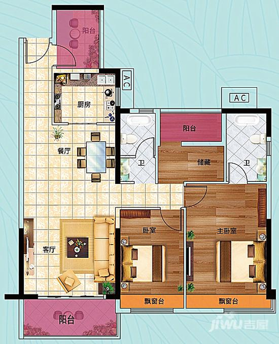 奥园观湖尚居4室2厅2卫122㎡户型图