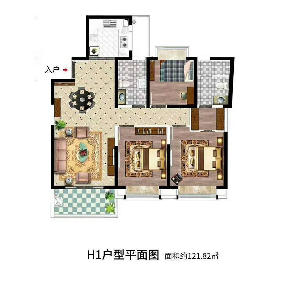 康辉牡丹园3室2厅2卫121.8㎡户型图