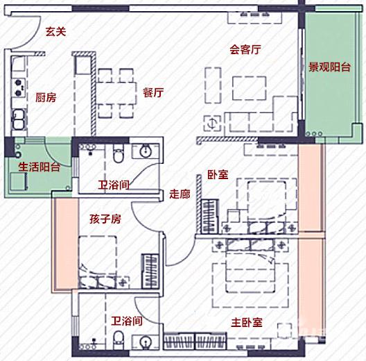 北河泽公馆3室2厅2卫99㎡户型图