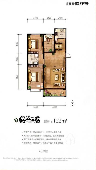 碧桂园森林海3室2厅1卫122㎡户型图