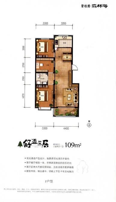 碧桂园森林海3室2厅1卫109㎡户型图