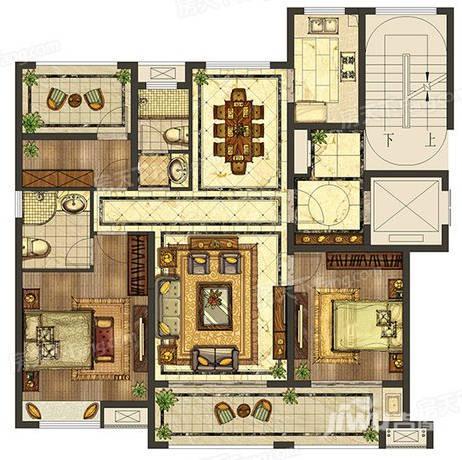 明发桃源公馆3室2厅2卫120㎡户型图