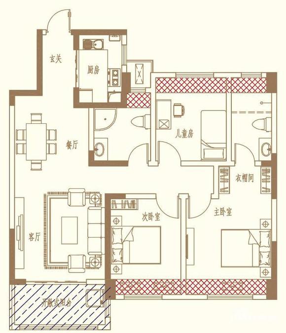 江海紫金城3室2厅2卫115㎡户型图