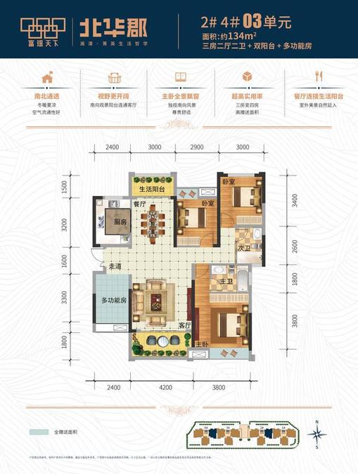 百嘉信富瑶天下北华郡3室2厅2卫134㎡户型图