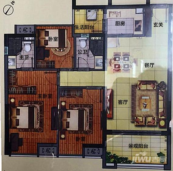 江山一品3室2厅2卫108㎡户型图