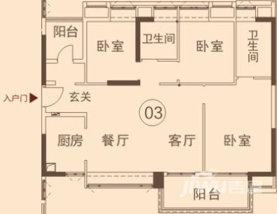 康格斯花园3室2厅2卫114㎡户型图