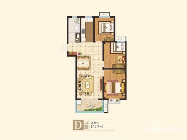 德瑞六栋洋房3室2厅1卫104㎡户型图