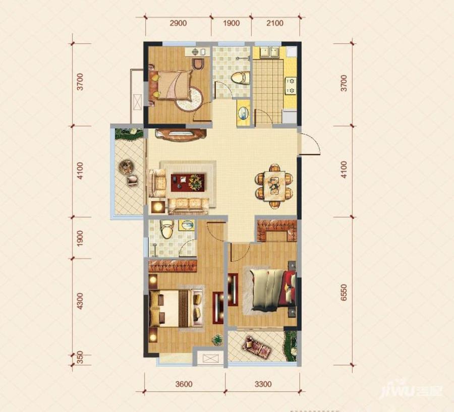 东盛四季花城3室2厅2卫132㎡户型图