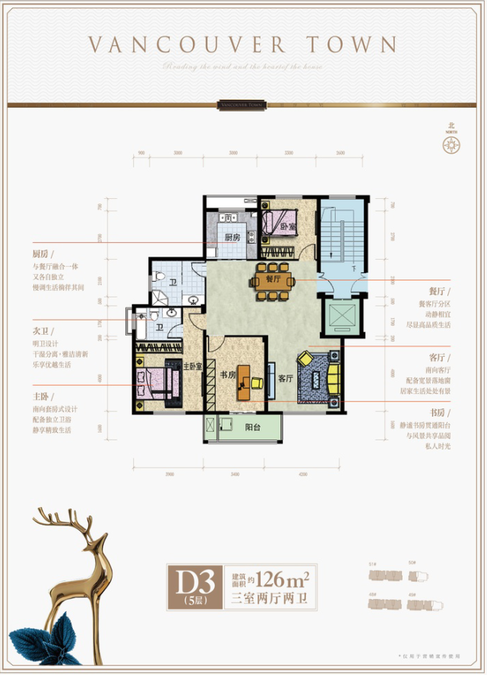 温哥华城锦绣府邸3室2厅2卫126㎡户型图