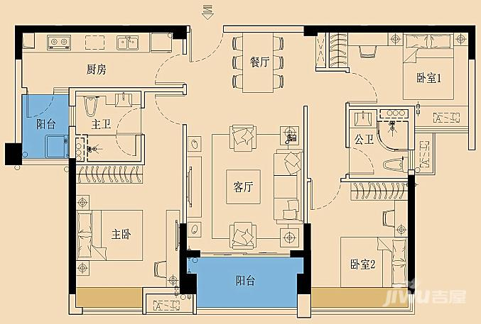 海伦堡林隐天下3室2厅2卫107㎡户型图