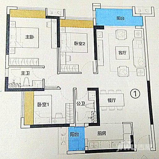 海伦堡林隐天下3室2厅2卫105㎡户型图