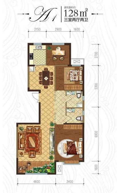 隆光西萃芳庭3室2厅2卫128㎡户型图