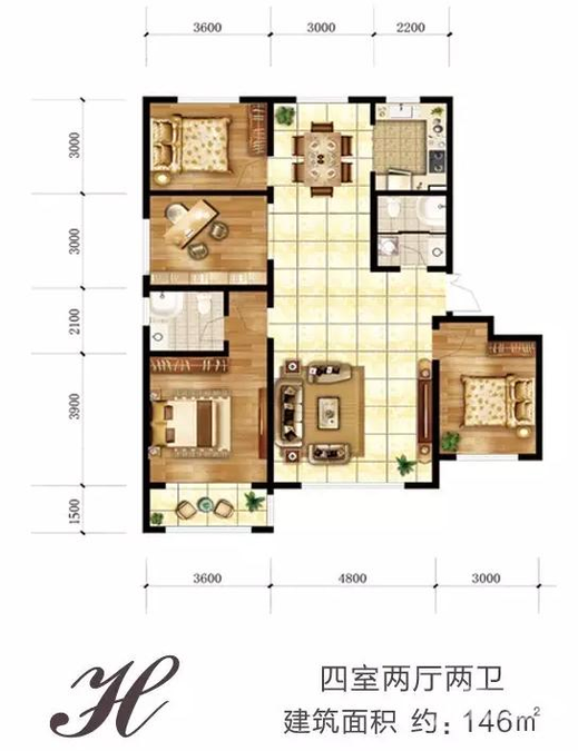 金韵名邸4室2厅2卫146㎡户型图