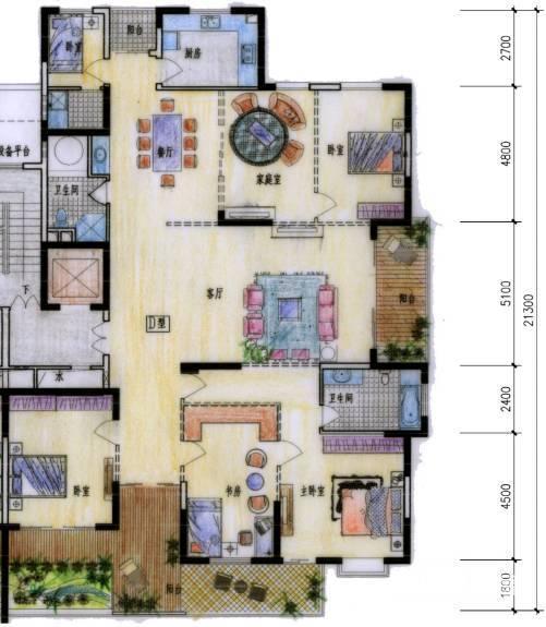 国骅天波5室2厅2卫272㎡户型图