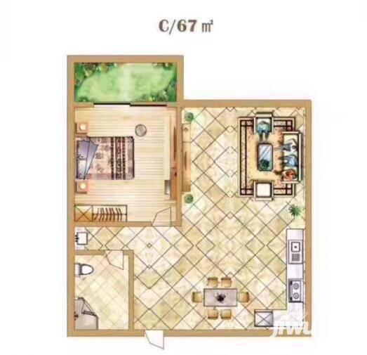 香江爱情公寓1室2厅1卫67㎡户型图