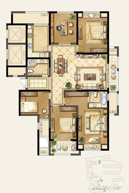 东方诚园5室2厅2卫194㎡户型图