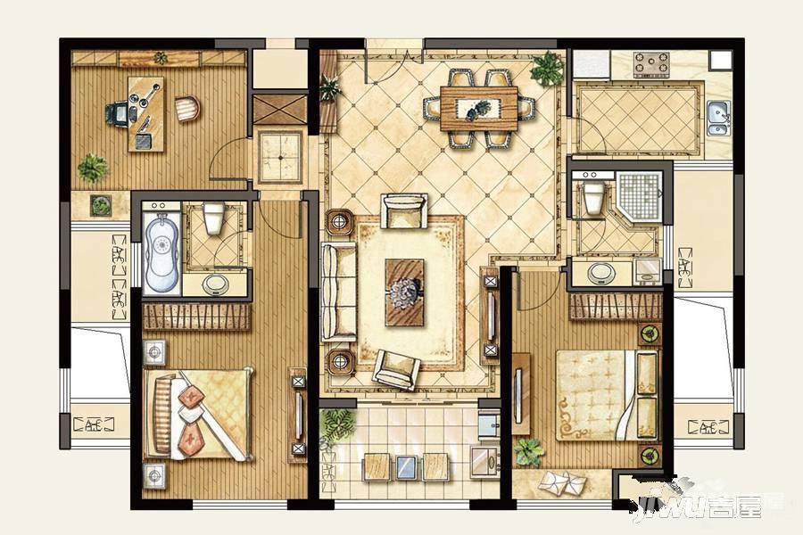 东方诚园3室2厅2卫119㎡户型图