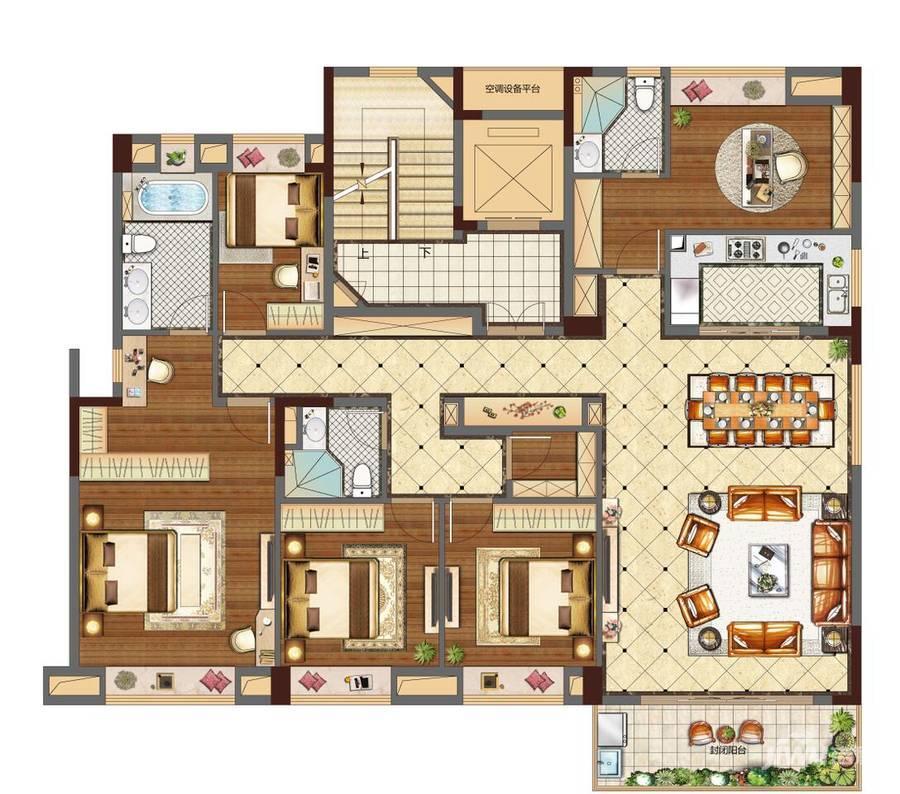 置地皖江四季5室2厅3卫199㎡户型图