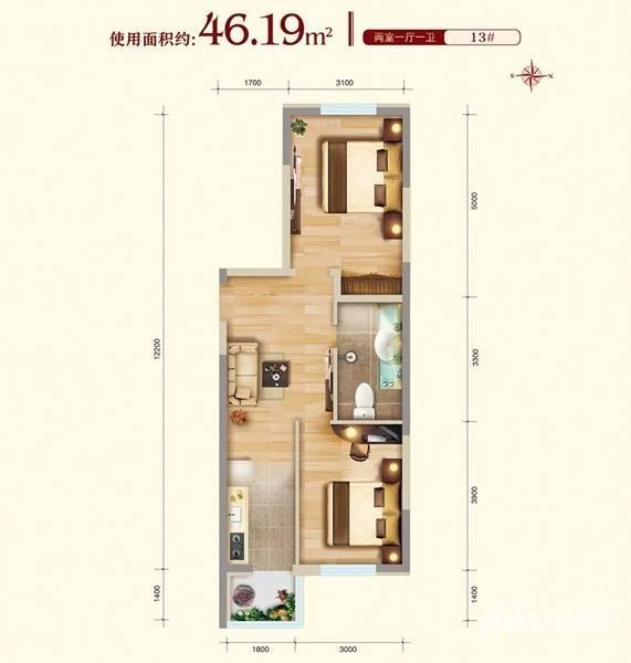 远创樾府2室1厅1卫72㎡户型图