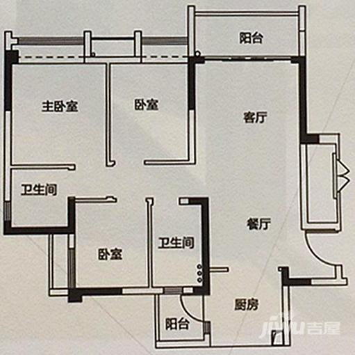 敏捷江畔豪庭3室2厅2卫89㎡户型图