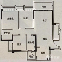 敏捷江畔豪庭3室2厅2卫89㎡户型图