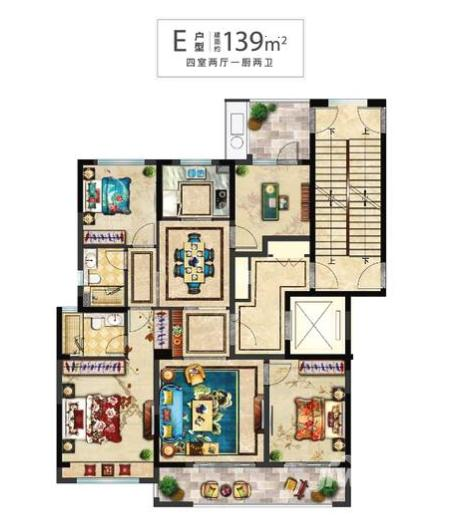 中梁阳光城台州一号4室2厅2卫139㎡户型图