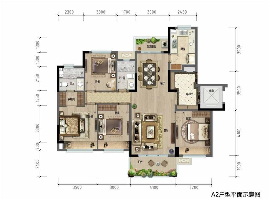 绿地桃溪川4室2厅2卫134㎡户型图