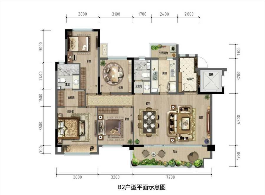 绿地桃溪川4室2厅2卫143㎡户型图