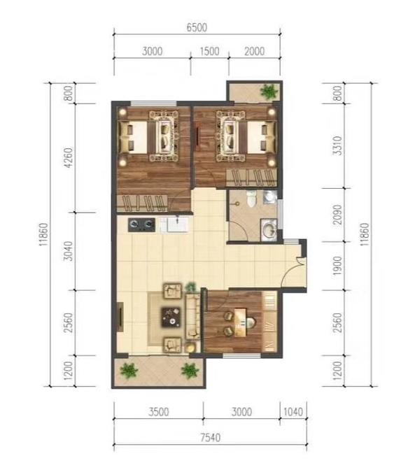 安纳西蓝楹之城3室2厅1卫79㎡户型图