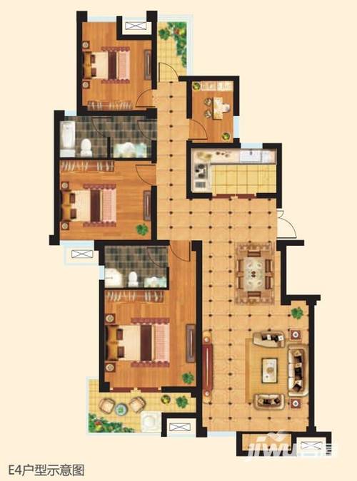 荔湾城3室2厅2卫140.5㎡户型图