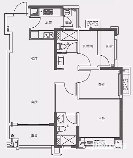 雅居乐融创三江府3室2厅2卫95㎡户型图