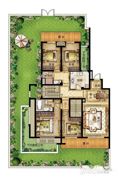 南湖庄园别墅5室3厅3卫142㎡户型图