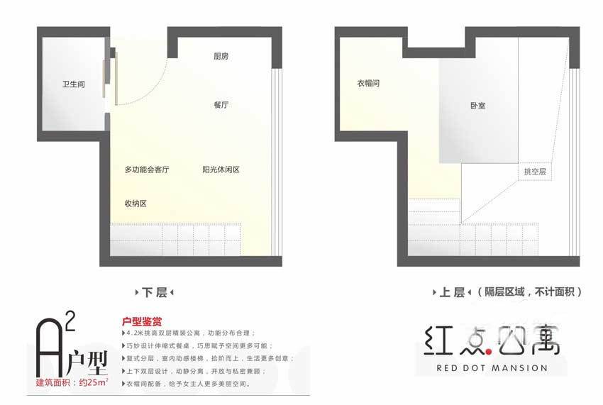 红点公寓1室1厅1卫25㎡户型图