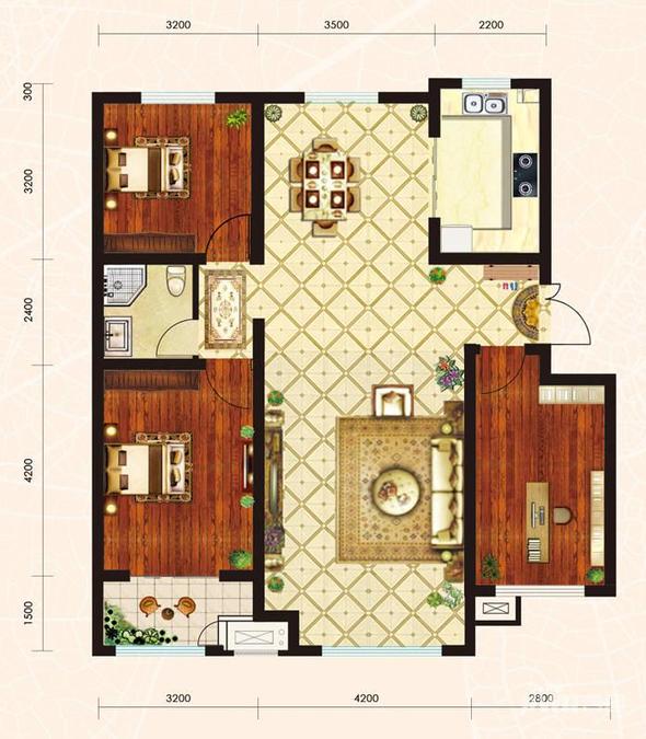 恒业枫林湾3室2厅1卫115.7㎡户型图