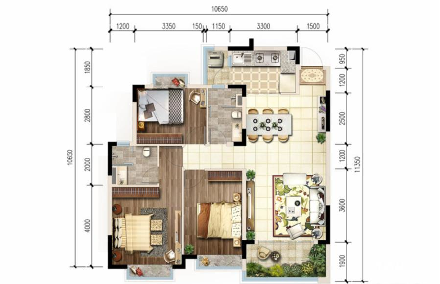 恒大凤垭华庭3室2厅2卫119㎡户型图