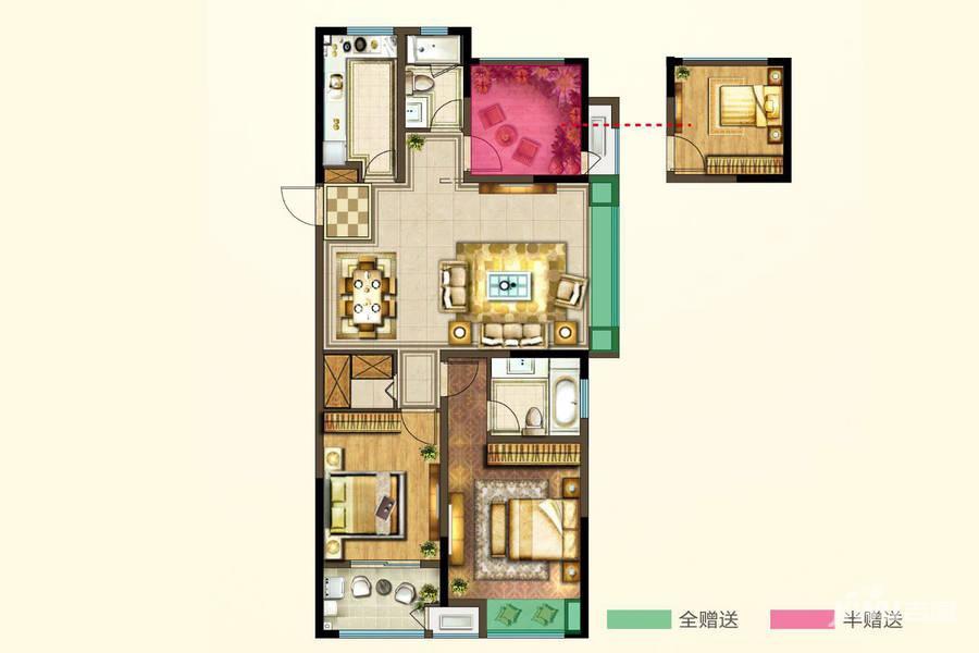 港龙新港城3室2厅2卫121㎡户型图